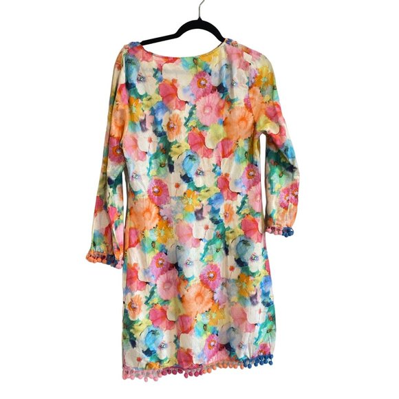 Sundance Long Sleeve Floral Pom Pom V Neck Dress Swim Coverup Medium Cotton - Picture 5 of 12